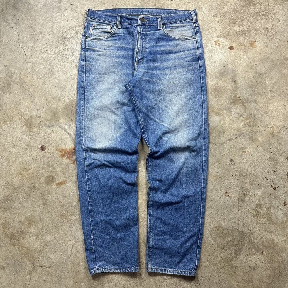 Vintage 90s Faded Blue Denim Carhartt Baggy Skater Jeans Size 36x32